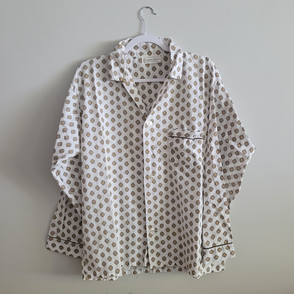 Vintage White Printed Button Up Night Top